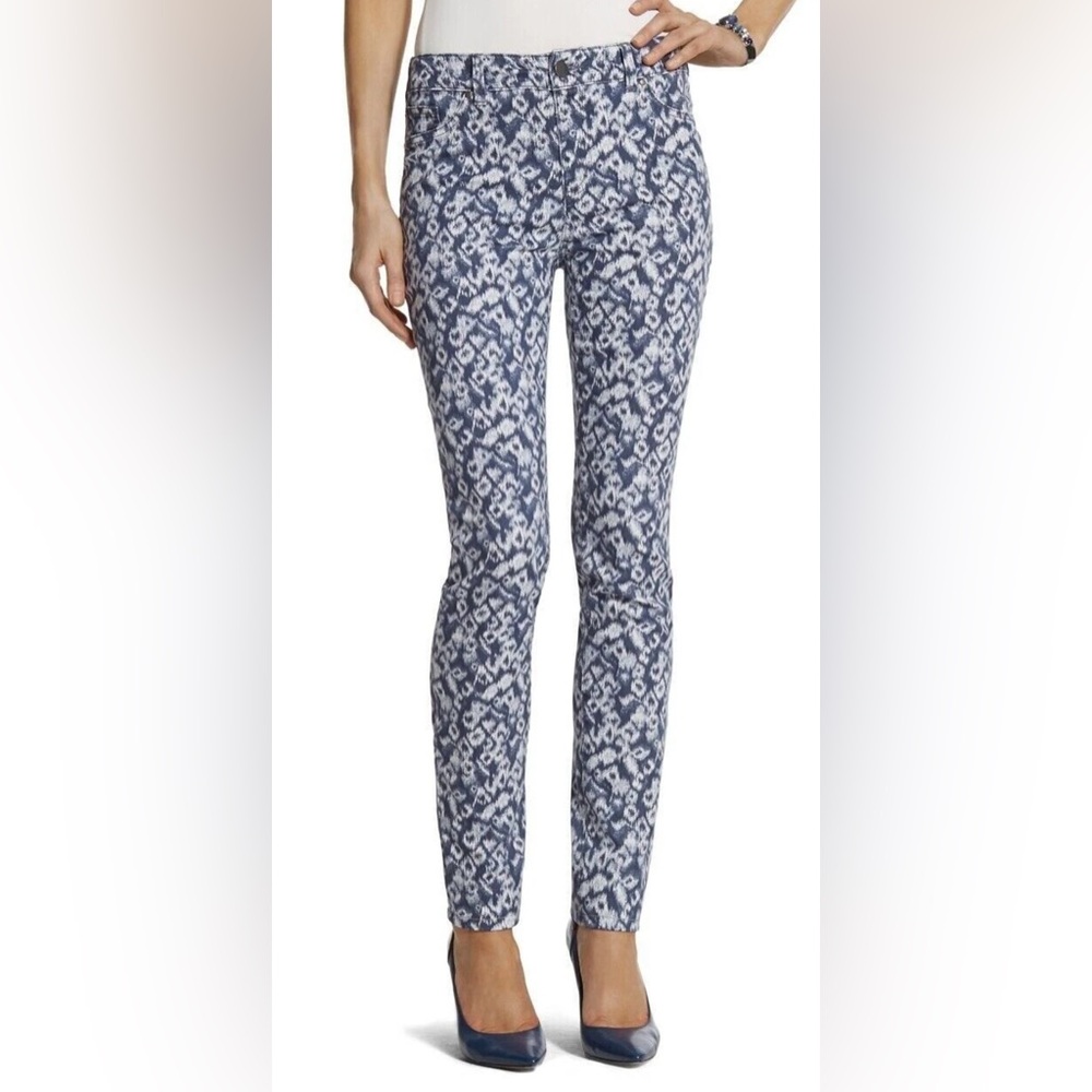 CHICO’S PLATINUM Arctic Animal Blue + White Leopard Print Denim Jeggings Sz 8